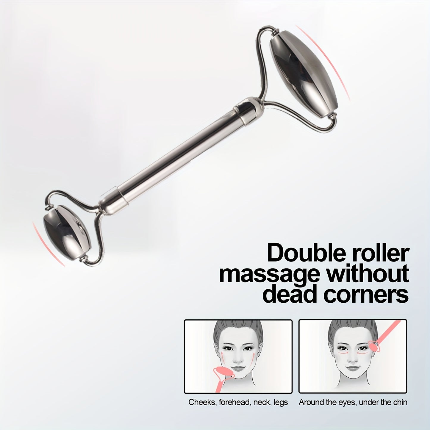 3 piece set Stainless Steel Ice Face Roller Set, Gua Sha and Dual-ended Face Roller kit.